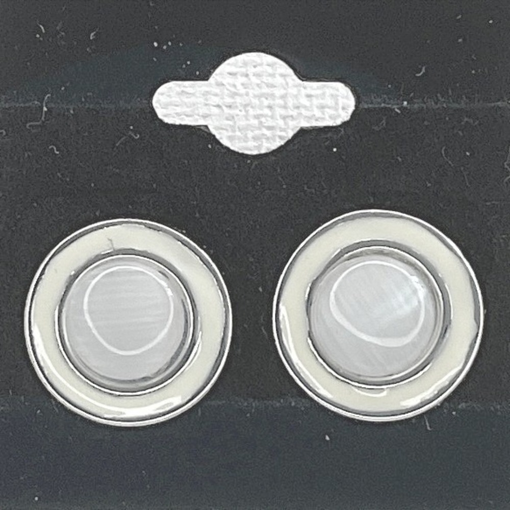 Earrings Silver Tone Cream Enamel Faux Pearl Studs Push Back Classic New